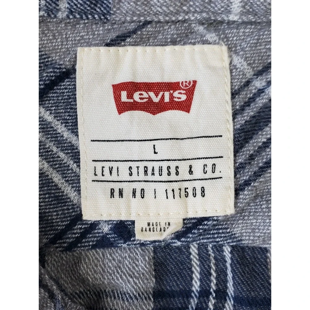 Levi's Gray Navy Plaid Flannel Shirt‎ Men's Large